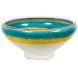 Italian Aqua and Yellow Ceramic Footed Bowl for Raymor