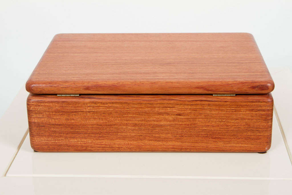 Mid-20th Century American Craft Rectangular Teak 'Cigar' Jewelry Box For Sale