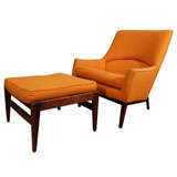 Original Jens Risom high backed lounge chair and ottoman