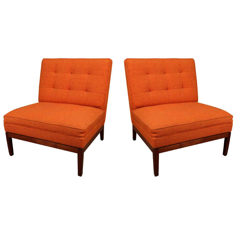 Pair of armless Florence Knoll chairs on wood bases at 1stDibs