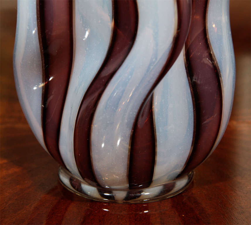 Mid-20th Century Striped Crumpled Glass Vase by Ercole Barovier, Italian 1950s For Sale