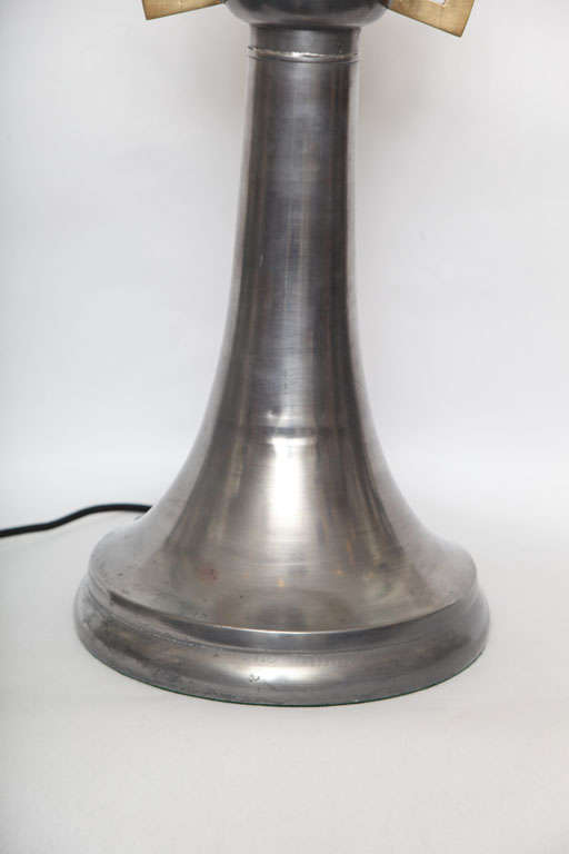 Table Lamps Pair Mid Century Modern brass and pewter 1940's In Good Condition For Sale In New York, NY