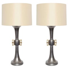 Table Lamps Pair Mid Century Modern brass and pewter 1940's