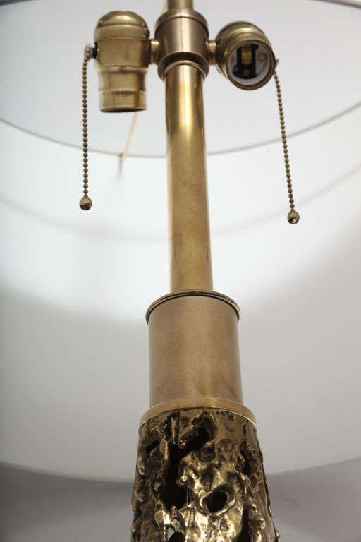  Table Lamp Brutalist Mid Century Modern Sculptural brass and wood 1960's In Good Condition For Sale In New York, NY