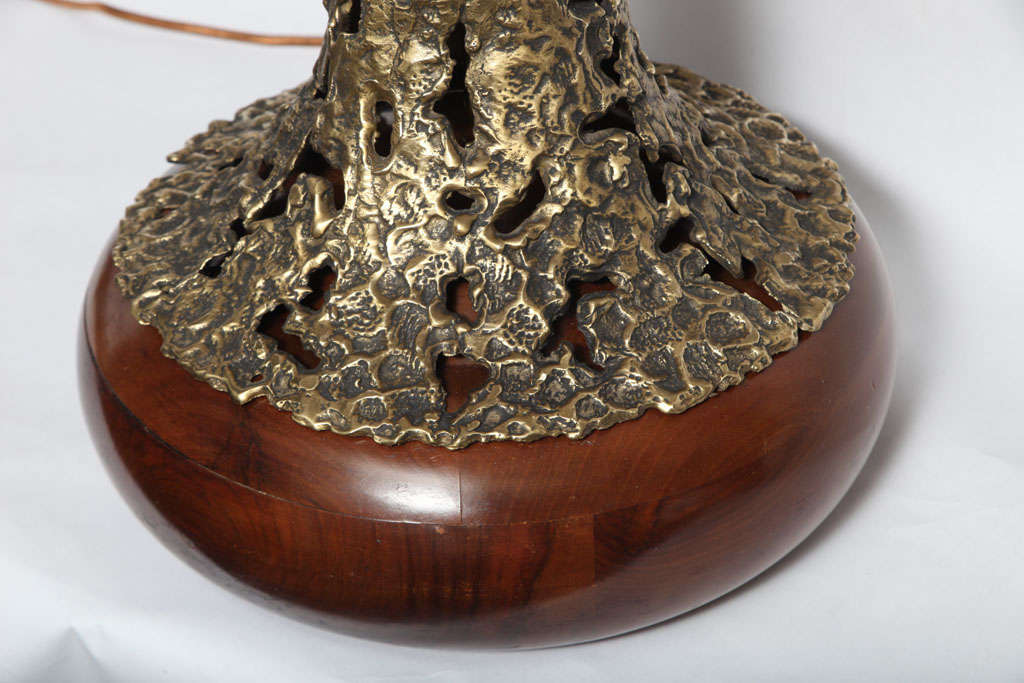Brass  Table Lamp Brutalist Mid Century Modern Sculptural brass and wood 1960's For Sale