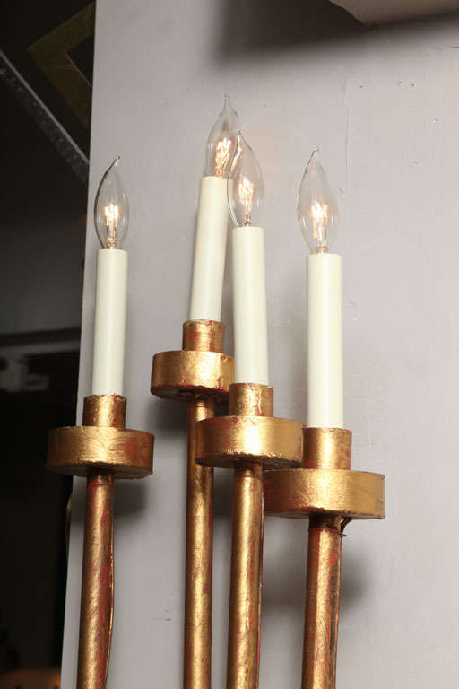 Pair of Brutalist 1960s Gilt Metal Wall Sconces 4