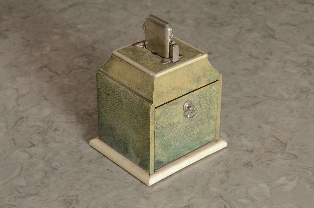 Extremely rare French shagreen cigarette box and lighter with ivory trim from the estate of Bobbi Metzger