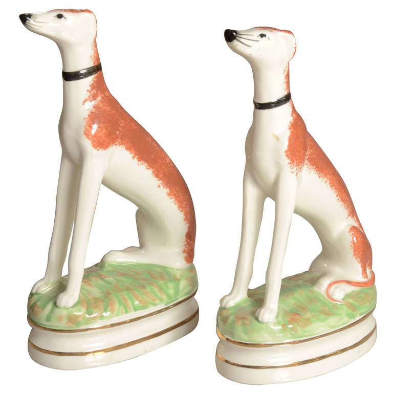 Pair of Painted Porcelain Staffordshire Spaniels