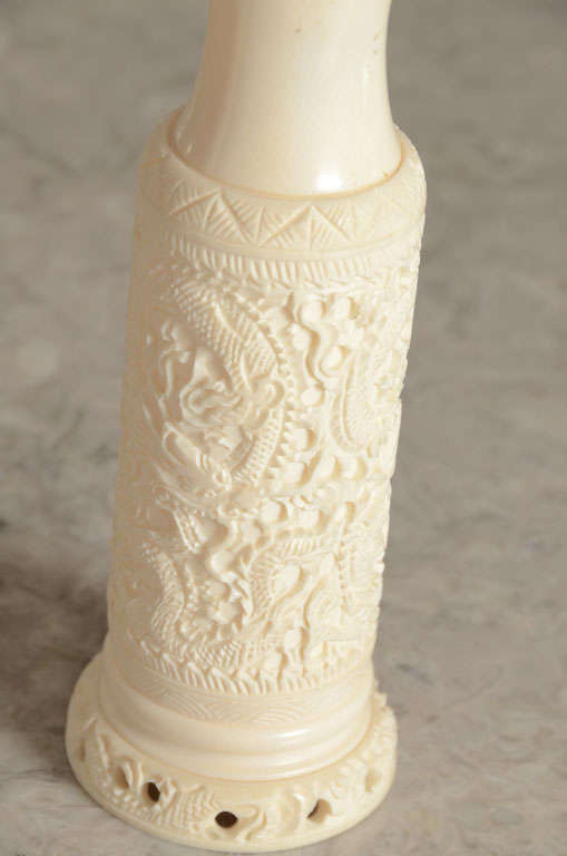 19th Century Pair of Hand Carved Chinese Ivory Vases