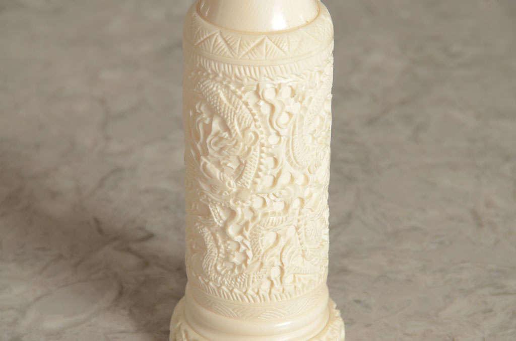 Pair of Hand Carved Chinese Ivory Vases 2