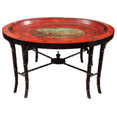 Antique French red tole tray table.