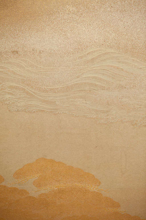 Taisho Japanese Screen: Seaside in Silver and Gold