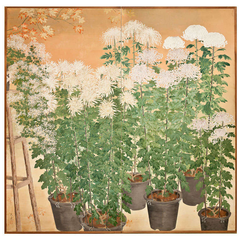 Japanese Screen: Chrysanthemums