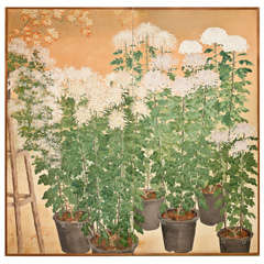 Vintage Japanese Screen: Chrysanthemums