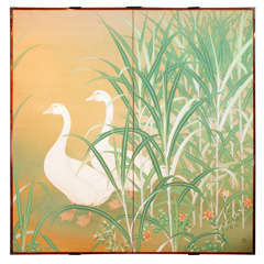 Japanese Screen of Pair of Geese on Pond's Edge 10