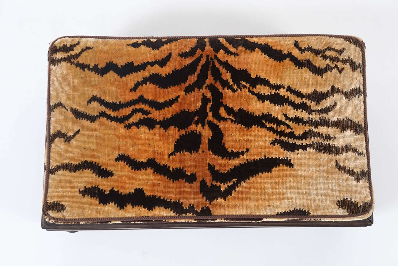 19th Century Parcel-Gilt Silk Tiger Velvet Footstool, France