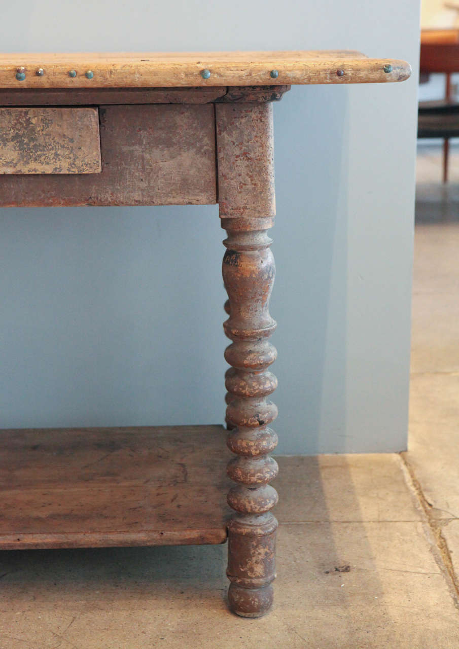 Oak French Turned Leg Console Table, Late 18th Century
