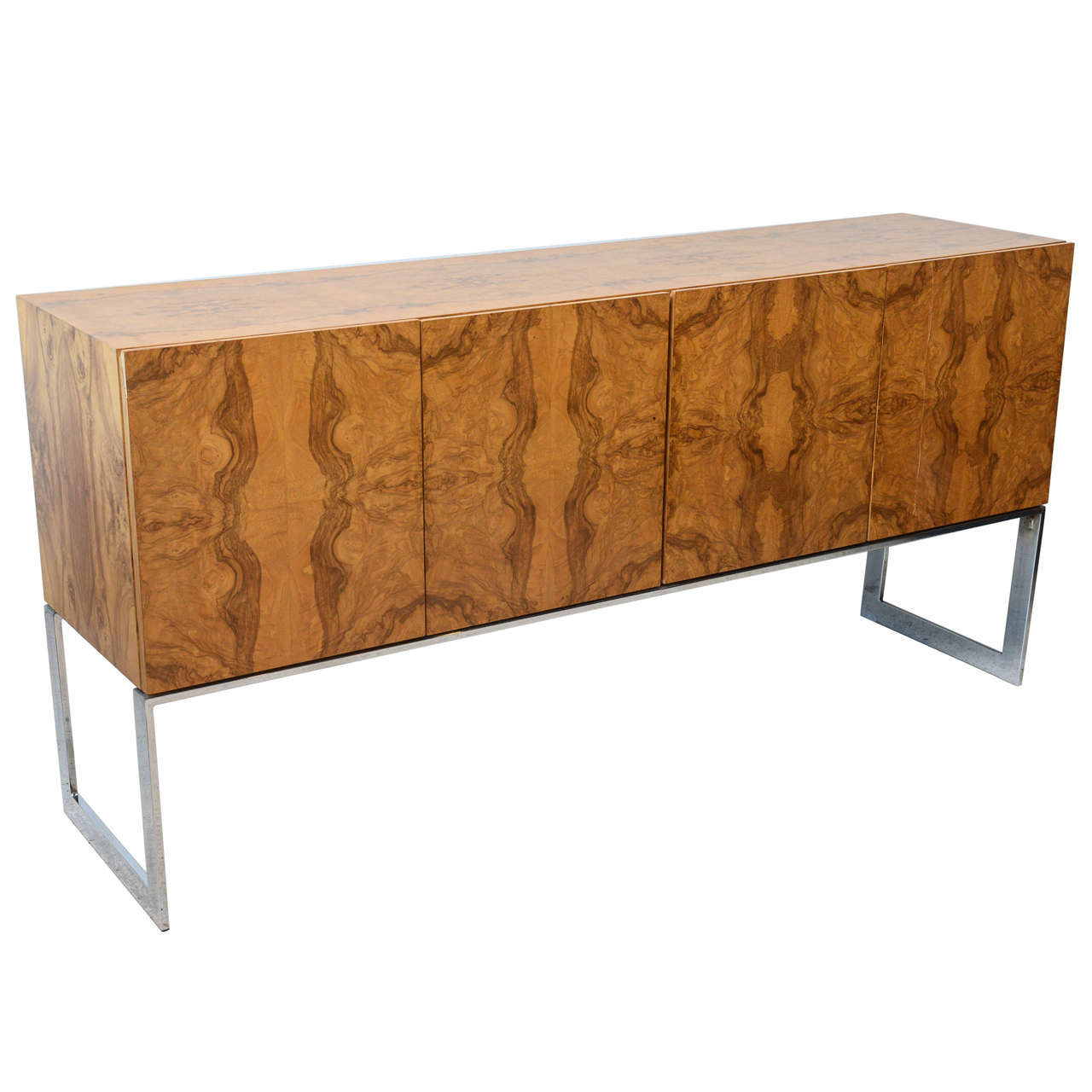 American Modern Burl Walnut Four-Door Sideboard or Buffet, Milo Baughman