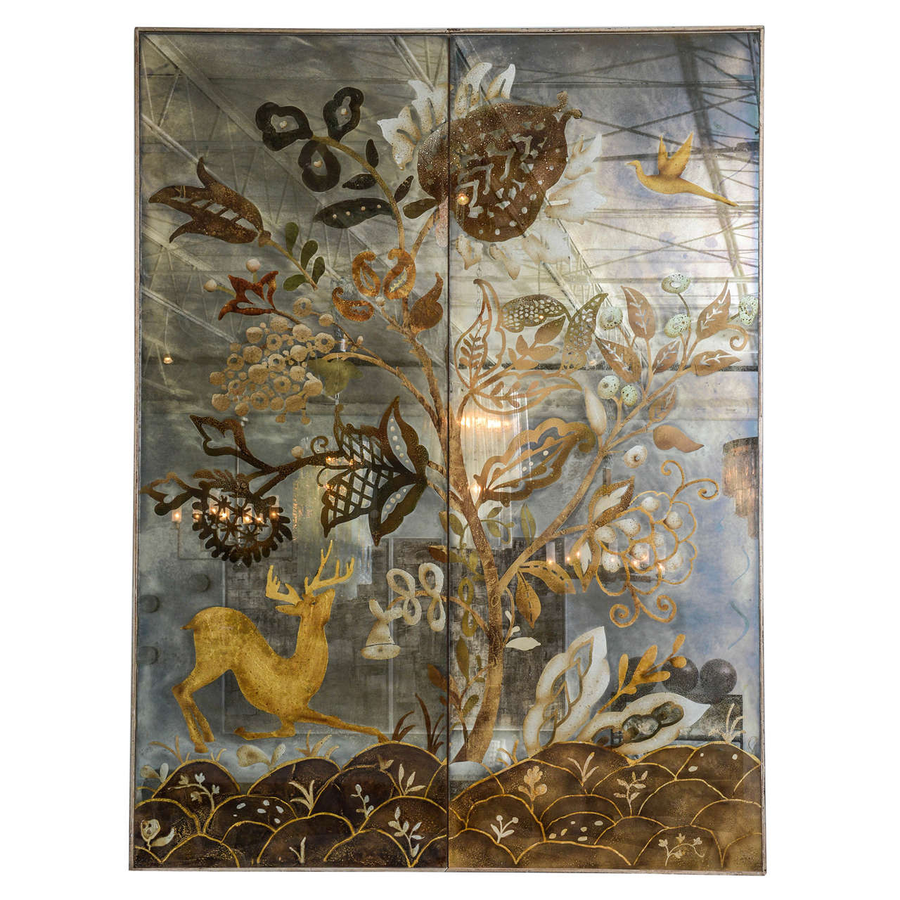 A Monumental Art Deco Eglomise Panel, France, style of Dunand