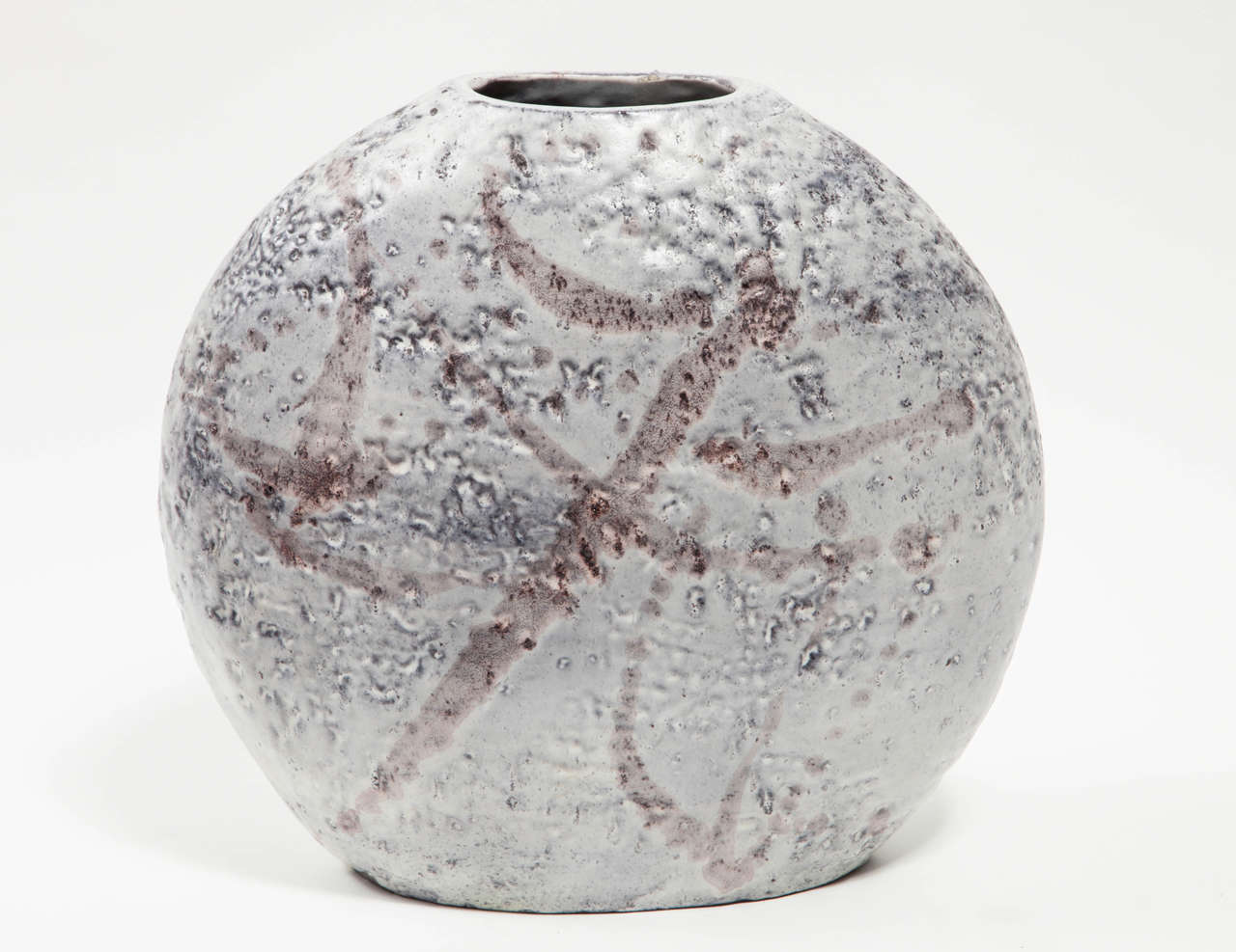 Marcello Fantoni Ceramic Circle Shape Vase, Glazed Stoneware, circa 1970s In Excellent Condition In New York, NY