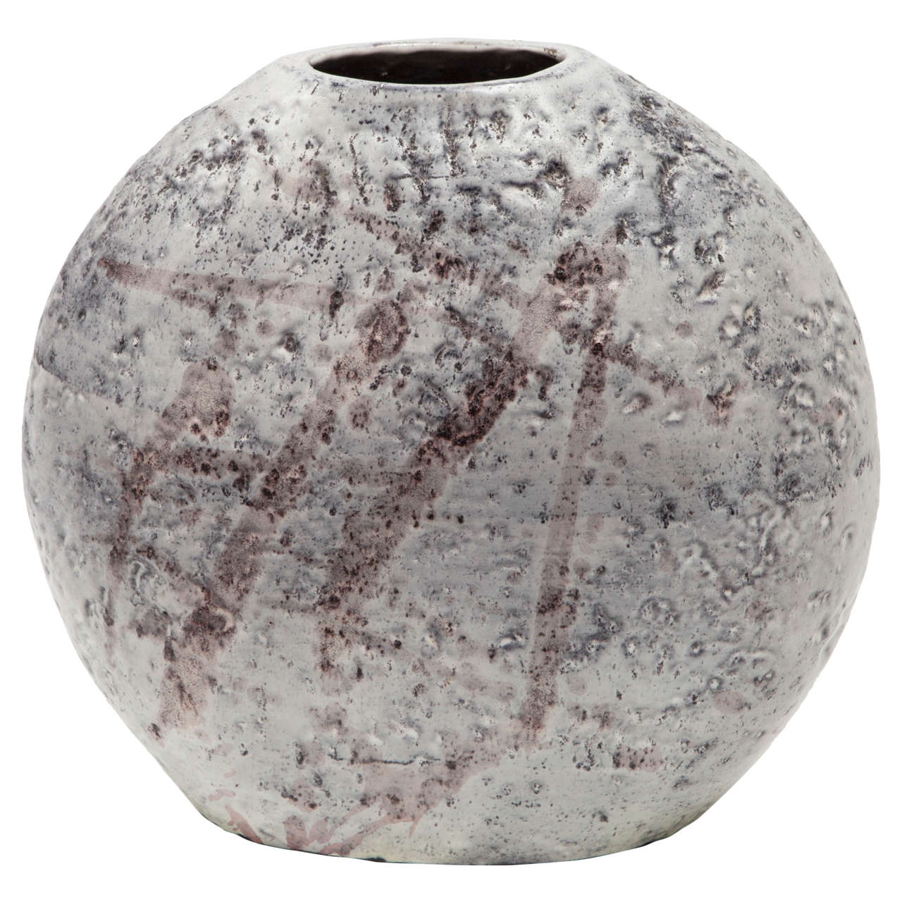 Marcello Fantoni Ceramic Circle Shape Vase, Glazed Stoneware, circa 1970s
