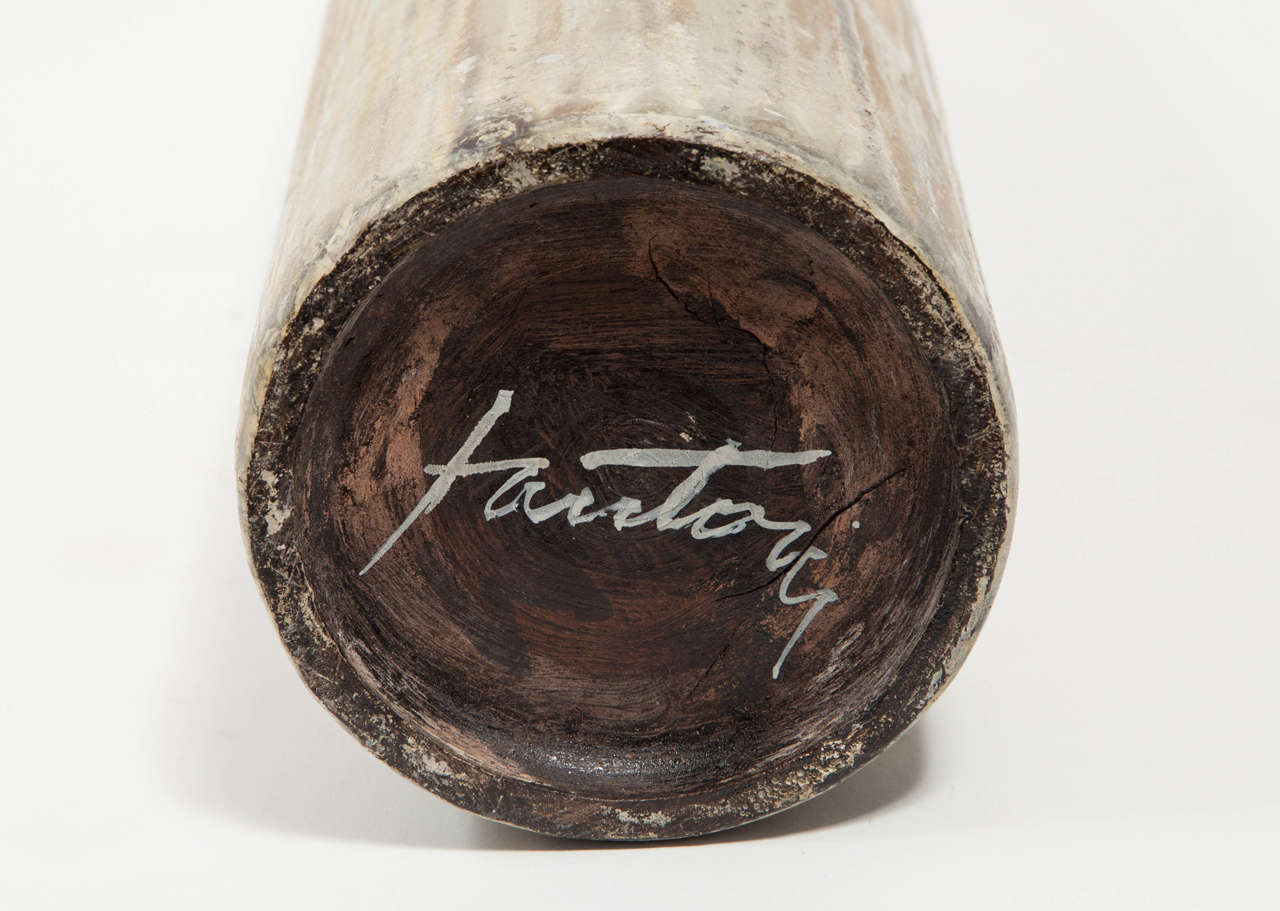 Marcello Fantoni Cylindrical Ceramic Bottle Vase, Glazed Stoneware, circa 1960s In Excellent Condition In New York, NY