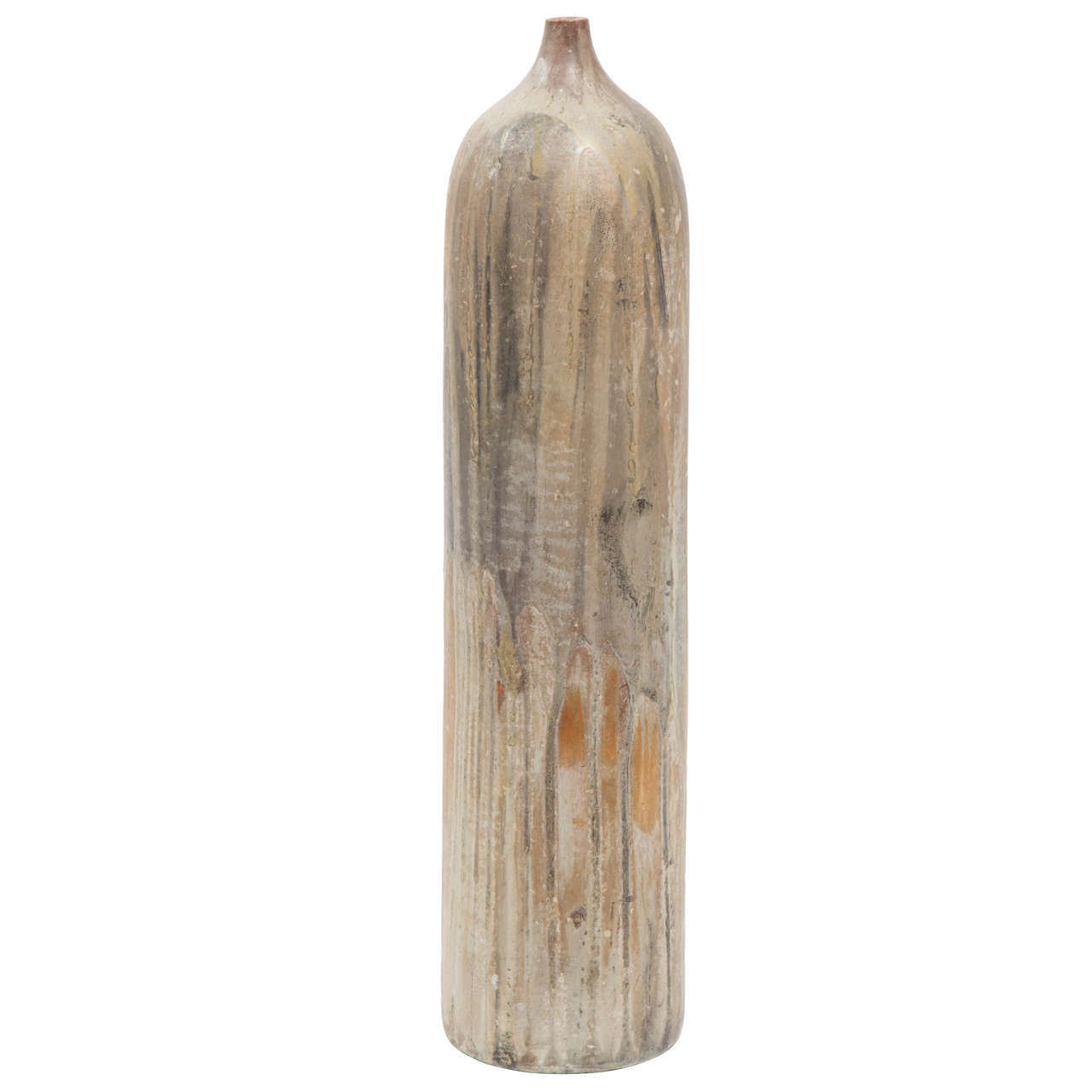 Marcello Fantoni Cylindrical Ceramic Bottle Vase, Glazed Stoneware, circa 1960s