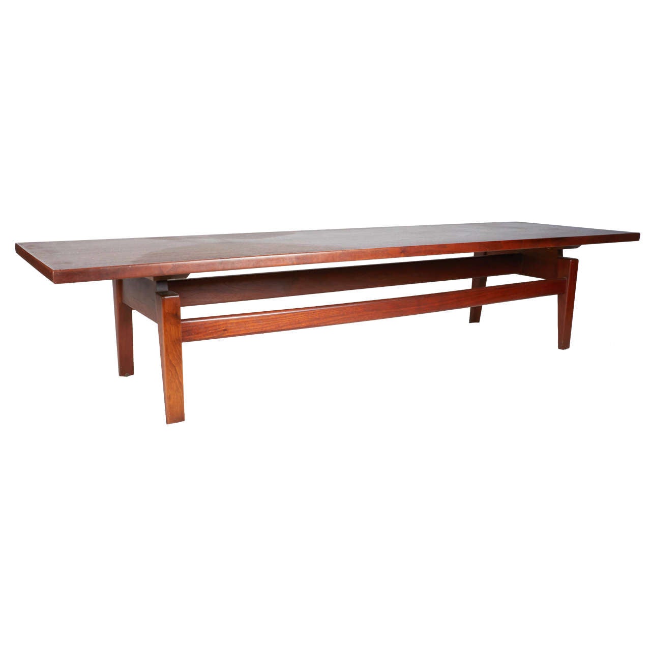 Handsome, Long Walnut Coffee Table by Jens Risom For Sale