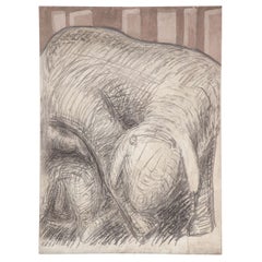 "Motherhood of a Sheep" Graphite on Canvas by Gino Cosentino, Italy 1960s