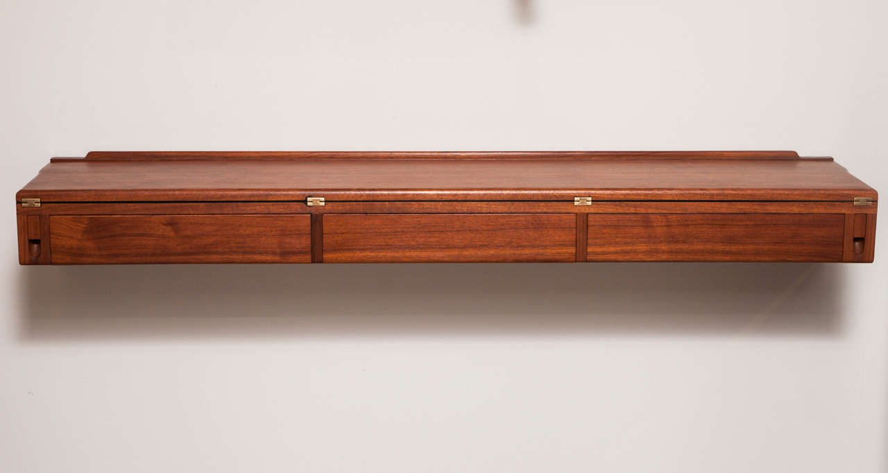 Wall-Mounted Teak Flip-Top Desk & Console by Arne Hovmand Olsen, Denmark, 1950s