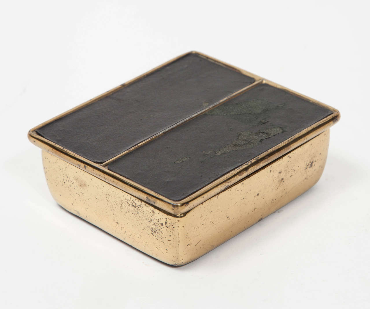 1950s Ben Seibel leather inlay brass box, with cork liner.