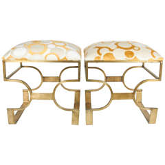 Pair of Hollywood Regency Benches with Stylized Link Bases
