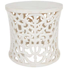 Arabesque Carved Marble Table with Pedestal Design