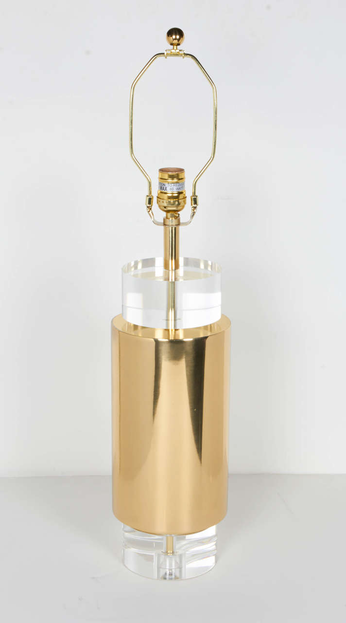 American Pair of Brass and Lucite Table Lamps in the Manner of Charles Hollis Jones