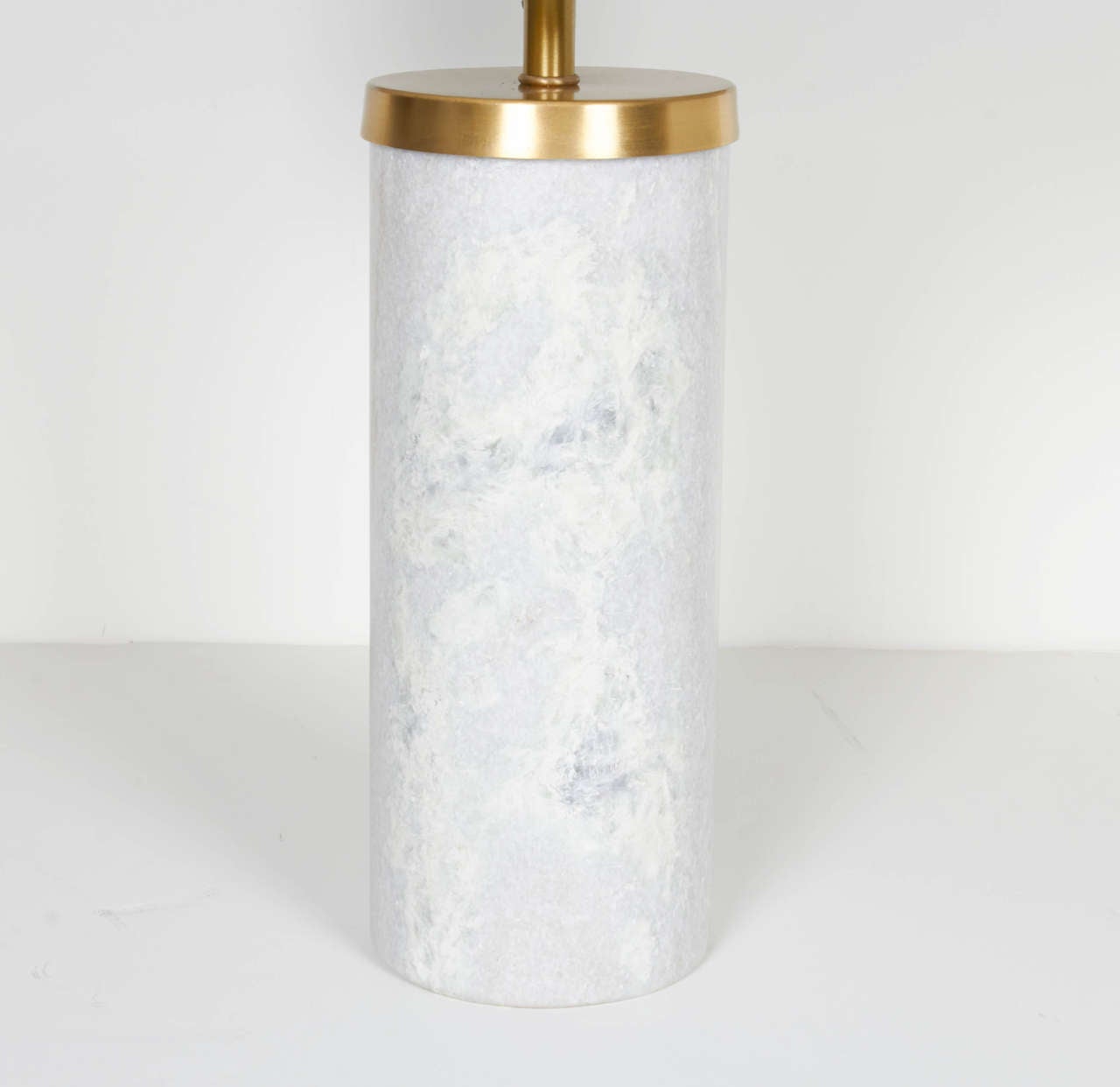 Mid-Century Modern Pair of Solid Marble Cylinder Desk Lamps with Brass Fittings