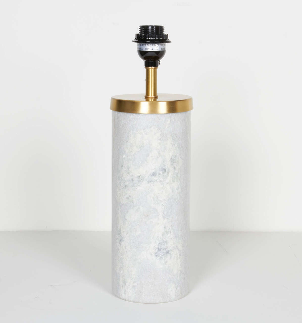 American Pair of Solid Marble Cylinder Desk Lamps with Brass Fittings