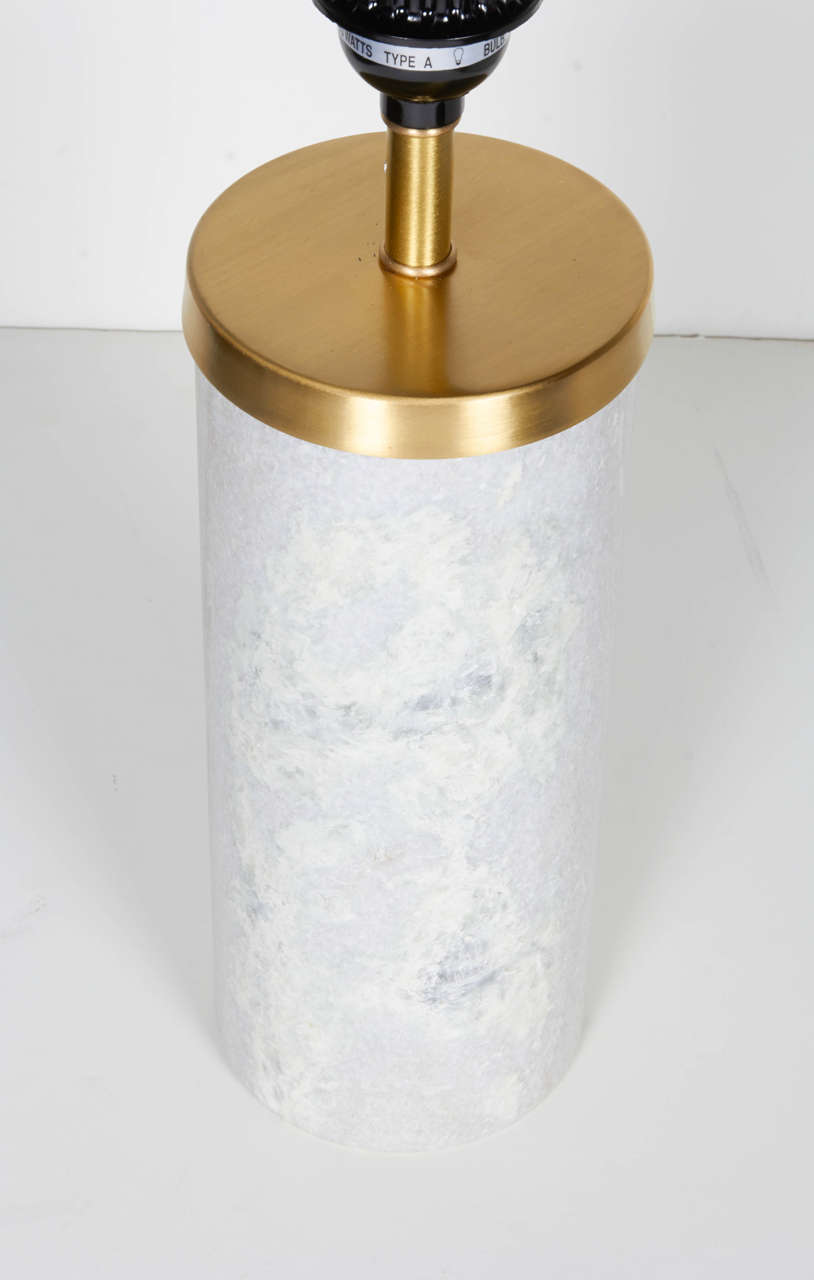 Pair of Solid Marble Cylinder Desk Lamps with Brass Fittings In Excellent Condition In Fort Lauderdale, FL