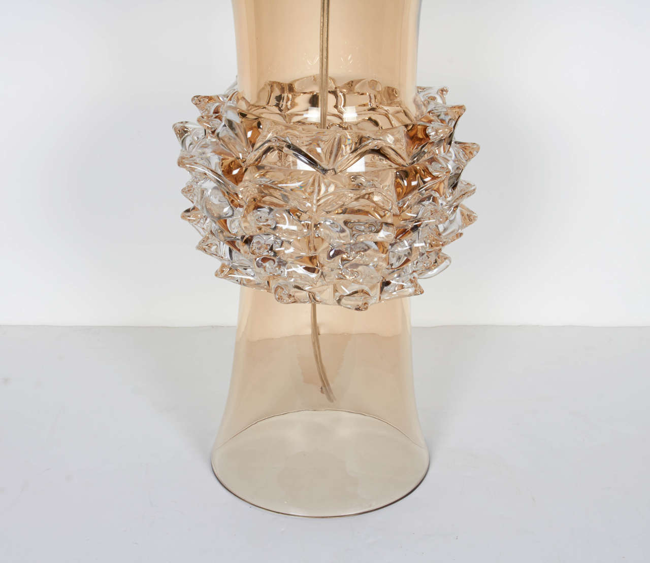 Mid-Century Modern Pair of Exceptional Italian Murano Glass Lamps with Spiked Glass Details