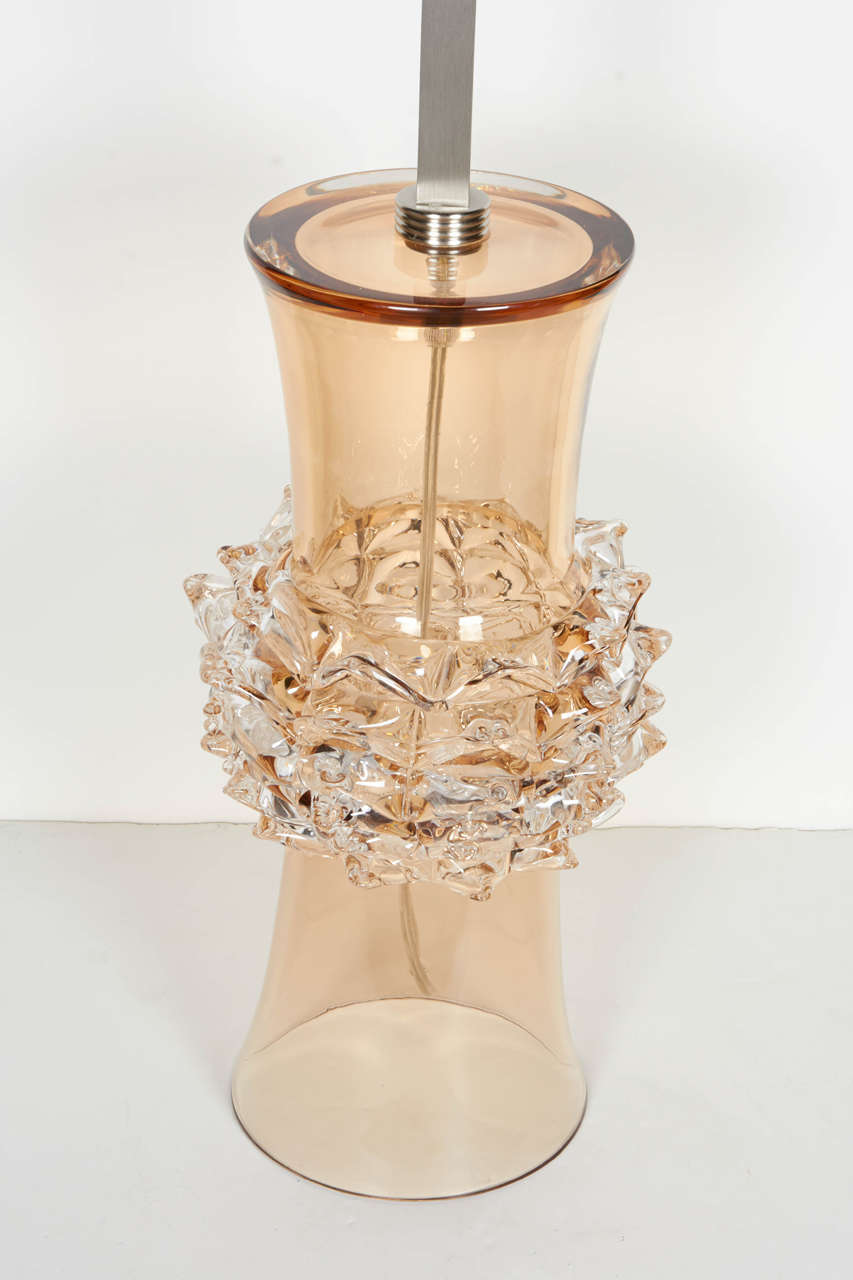 Pair of Exceptional Italian Murano Glass Lamps with Spiked Glass Details 2