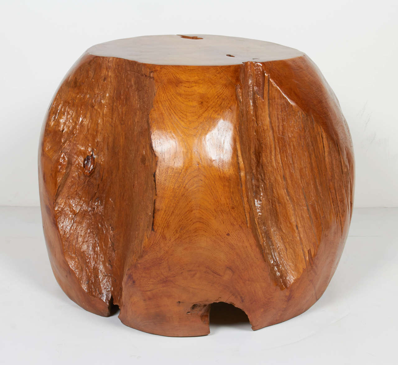 Organic Teak Wood Spherical Side Table or Stool