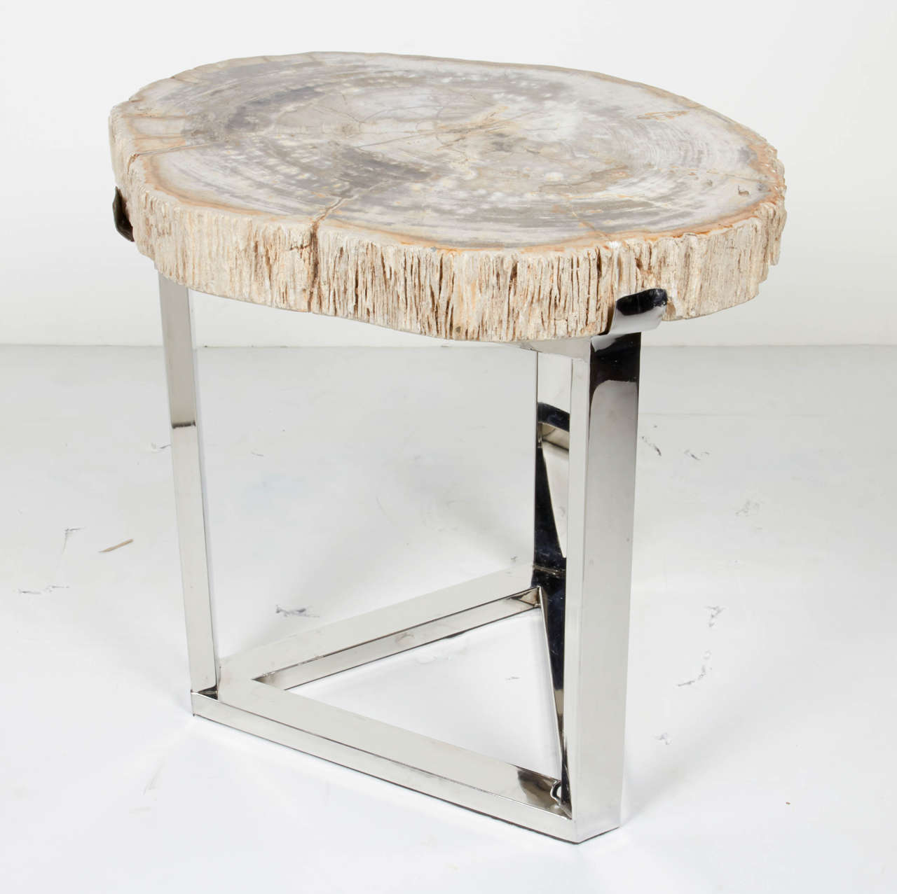 18th Century and Earlier Pair of Petrified Wood Slab Side Tables with Chrome Bases