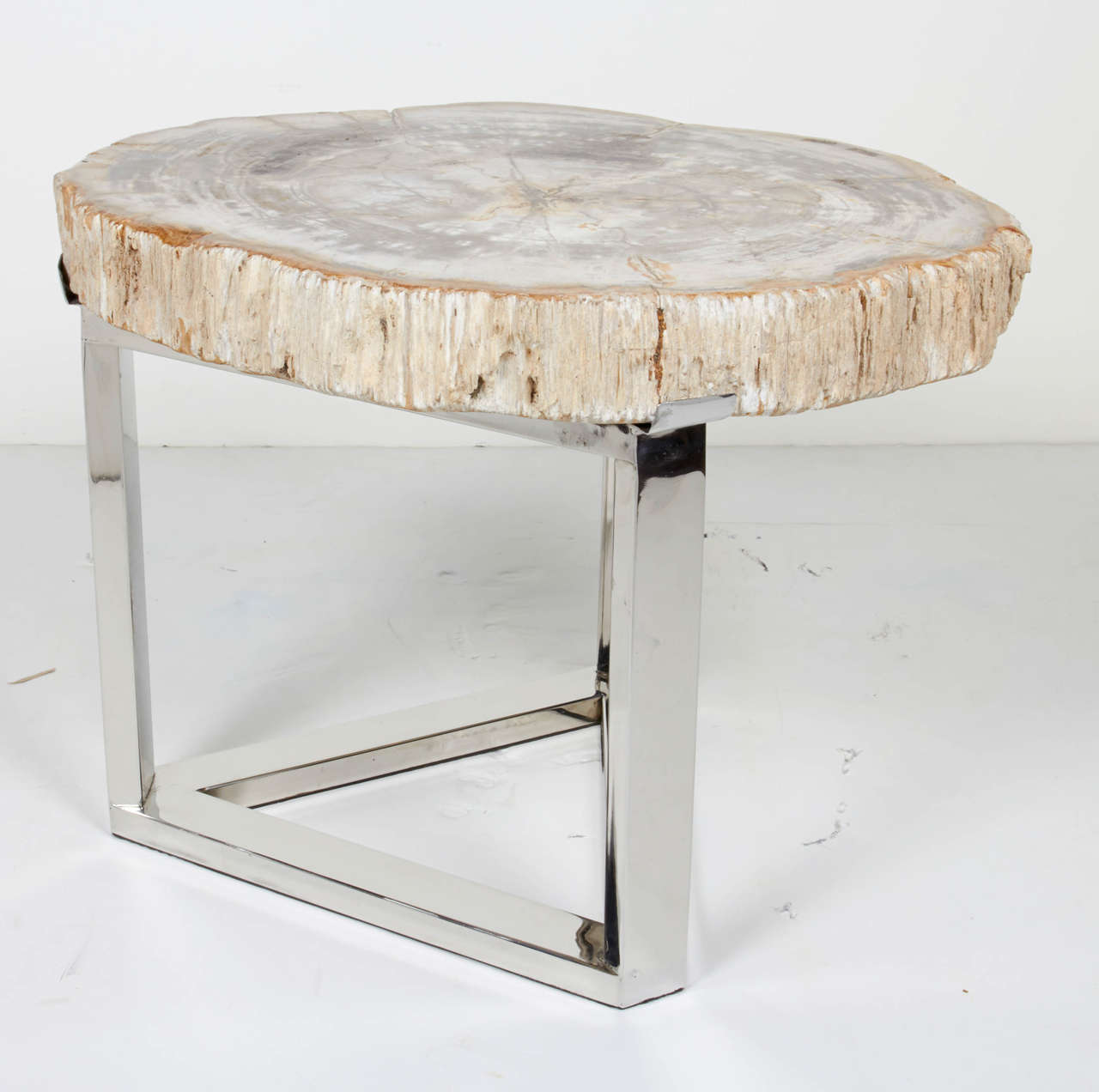 Pair of Petrified Wood Slab Side Tables with Chrome Bases 1