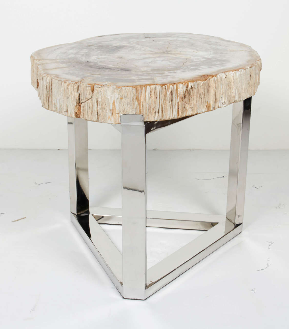 Pair of Petrified Wood Slab Side Tables with Chrome Bases 2