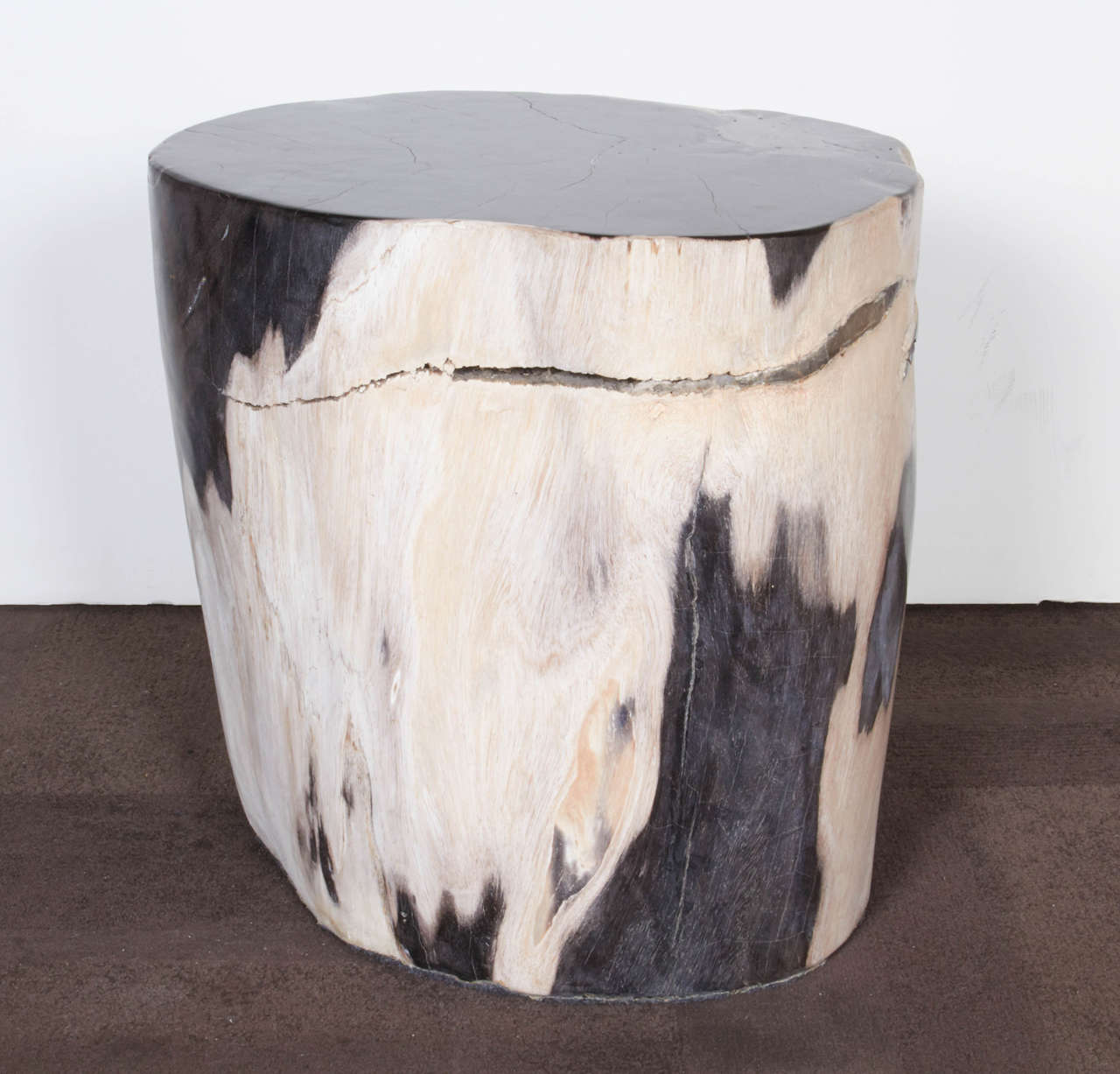 Exceptional petrified wood side table. Naturally fossilized throughout hundreds of years. Outstanding quality that has been hand cut and polished. The table can double as a stool or seating. The organic streaking and tones throughout is a remarkable