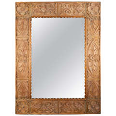 Monumental Vintage Indonesian Lotus Mirror in Hand Carved Teak Wood