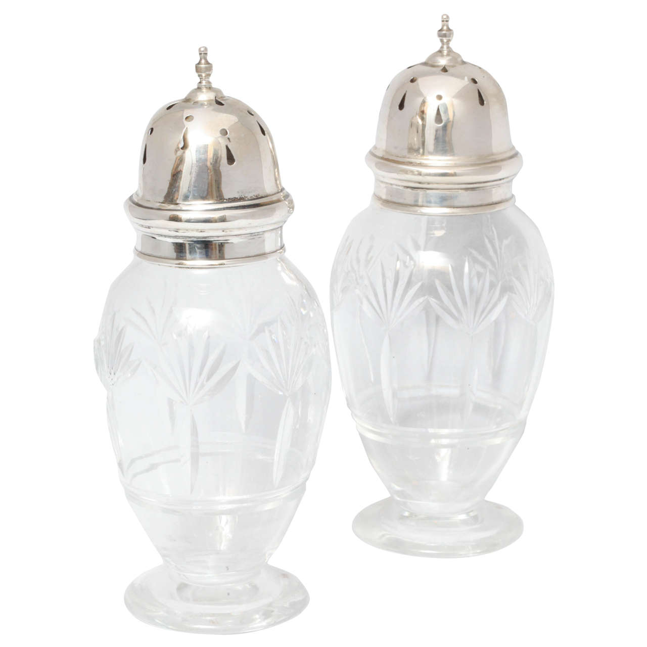 Edwardian Pair of Sterling Silver-Mounted Sugar Casters