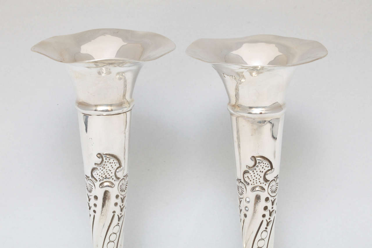 Finnish Edwardian Pair of Sterling Silver Bud Vases