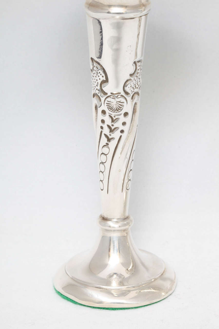 Early 20th Century Edwardian Pair of Sterling Silver Bud Vases