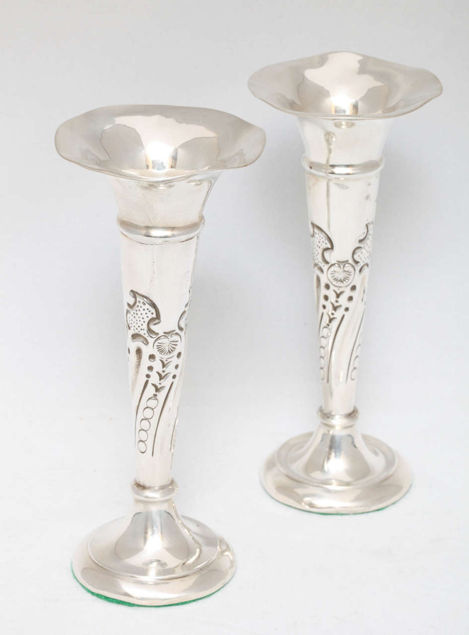 Edwardian Pair of Sterling Silver Bud Vases 3