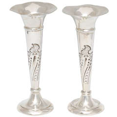 Antique Edwardian Pair of Sterling Silver Bud Vases